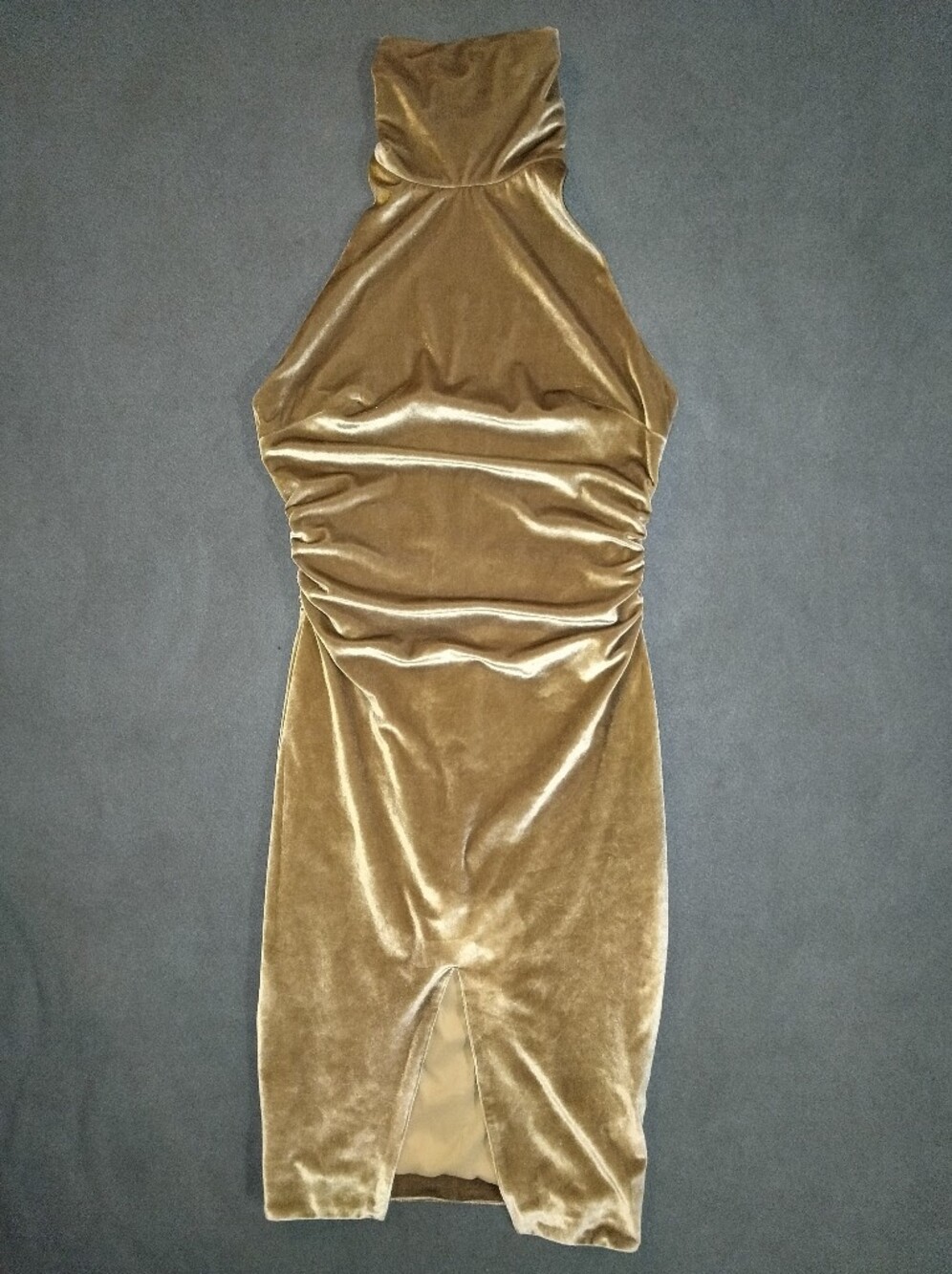 House of CB Olive Velvet Halter Midi Dress
